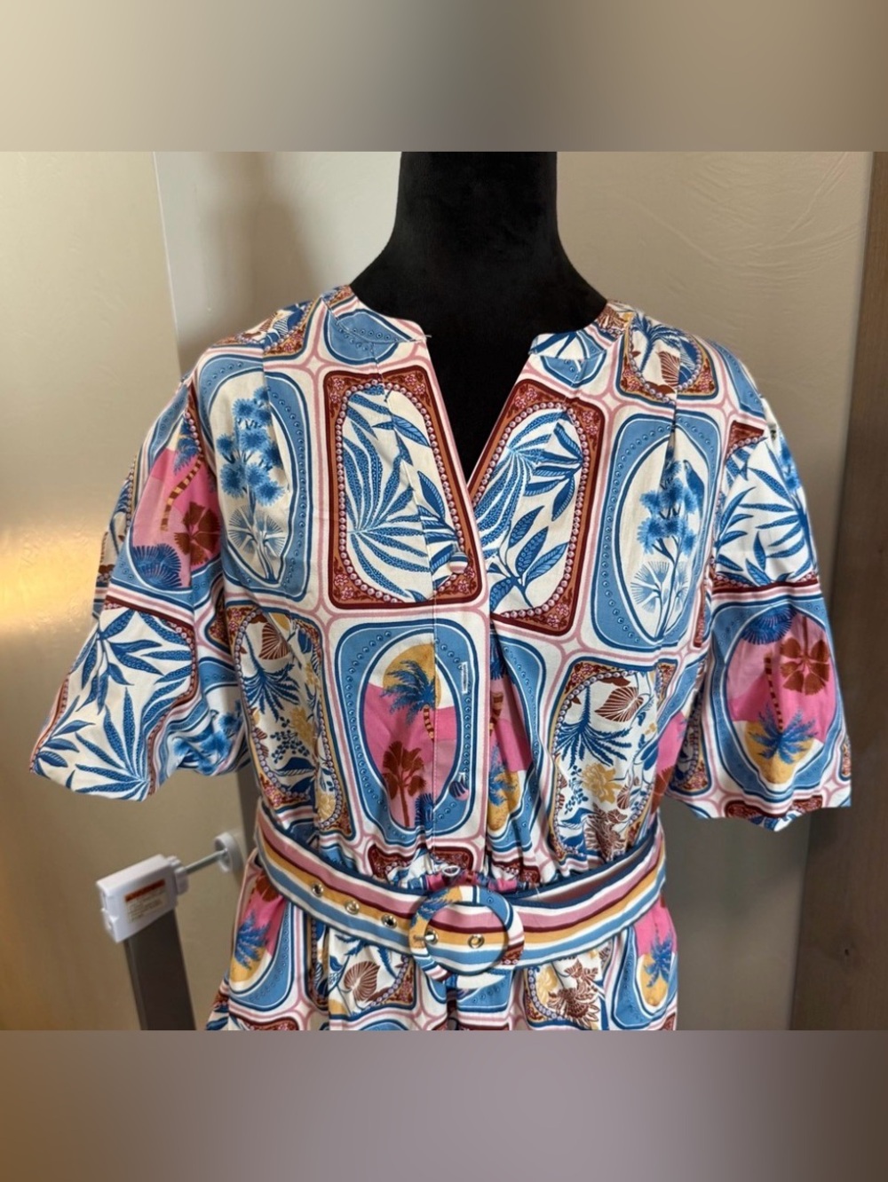 NWT Joie Burton Down Belted Puff Sleeve Printed Mini Dress - Picture 10 of 14